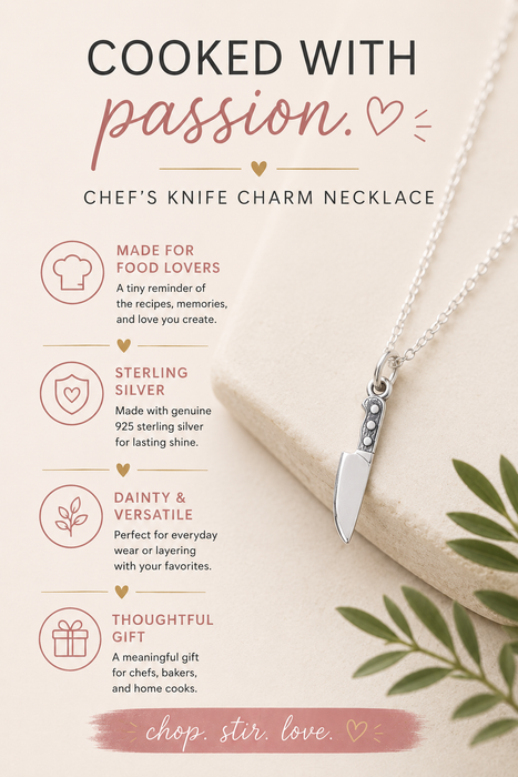 Chef's Knife Charm - Kitchen Cooking Pendant - Sterling Silver Necklace - Handmade Jewelry