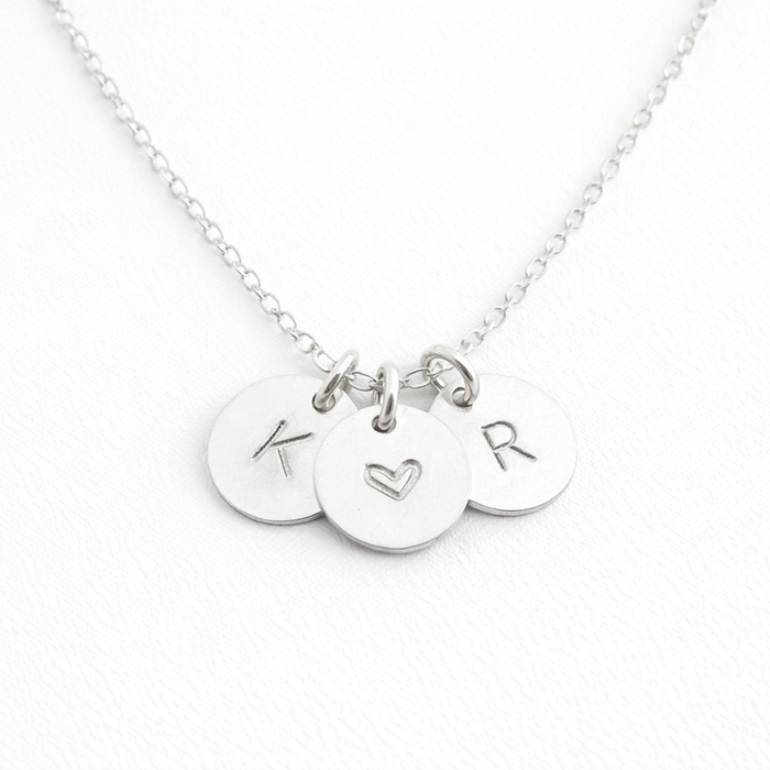 Two Initial Heart Disc Necklace – Personalized Sterling Silver Jewelry