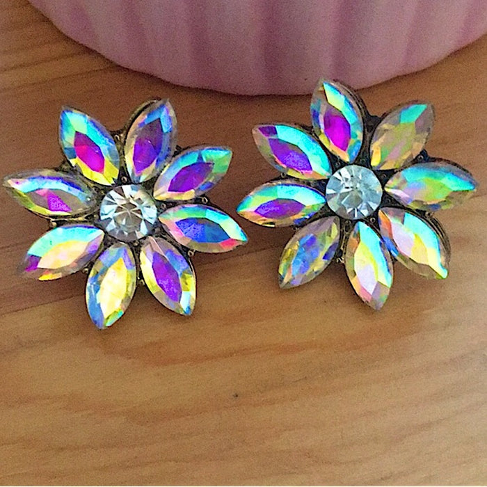 Aurora Borealis Crystal Daisy Statement Earrings
