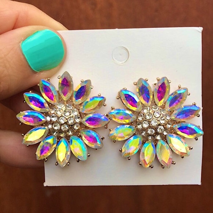 Aurora Crystal Flower Statement Earrings | Curated