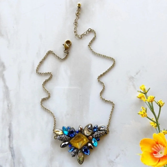 Multicolor Rhinestone Brass Statement Necklace