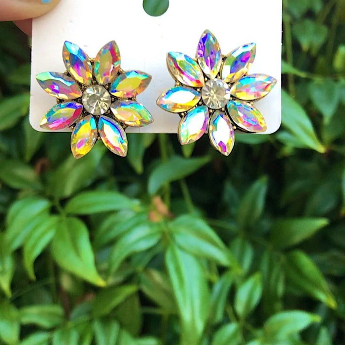 Aurora Borealis Crystal Daisy Statement Earrings
