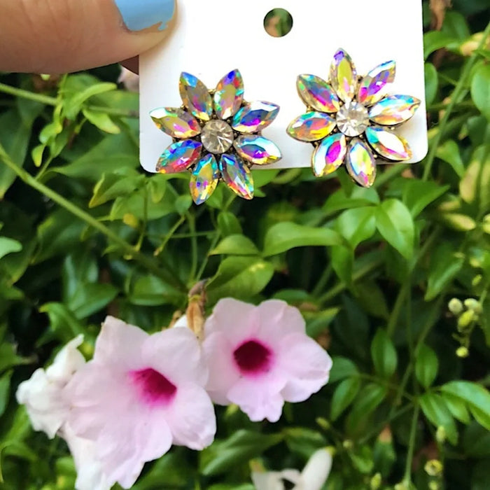 Aurora Borealis Crystal Daisy Statement Earrings