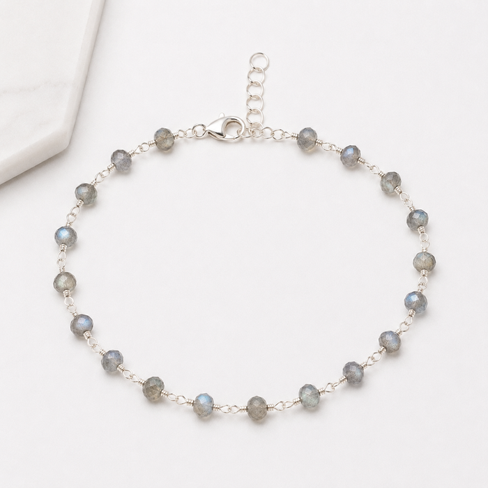 Labradorite Wire Wrapped Sterling Silver Bracelet