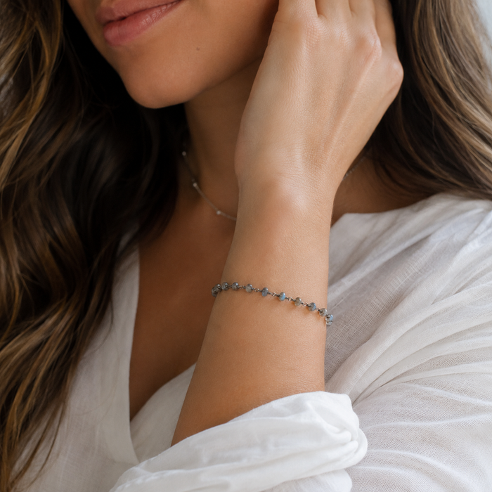 Labradorite Oxidized Silver Wire Wrapped Gemstone Bracelet