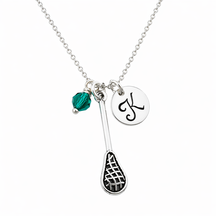 Lacrosse Stick Charm Necklace - Personalized Sterling Silver Jewelry
