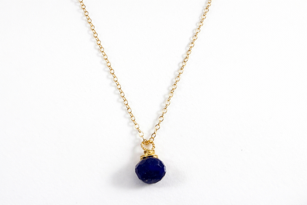 Lapis Lazuli Briolette Necklace – 14k Gold Filled – Hand Wrapped Gemstone Pendant