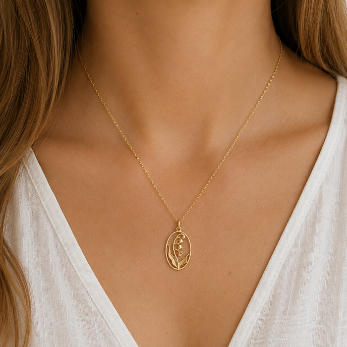 Lily of the Valley Necklace | Bronze Floral Pendant on Gold Filled Chain