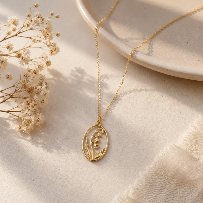 Lily of the Valley Necklace | Bronze Floral Pendant on Gold Filled Chain