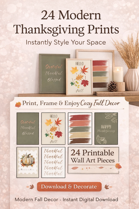 Thanksgiving Wall Art Set (24 Printable Pieces) – Modern Fall Decor Instant Download