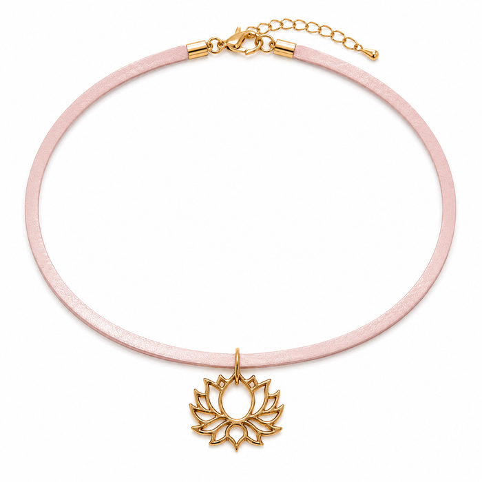 Pink Lotus Leather Choker Necklace