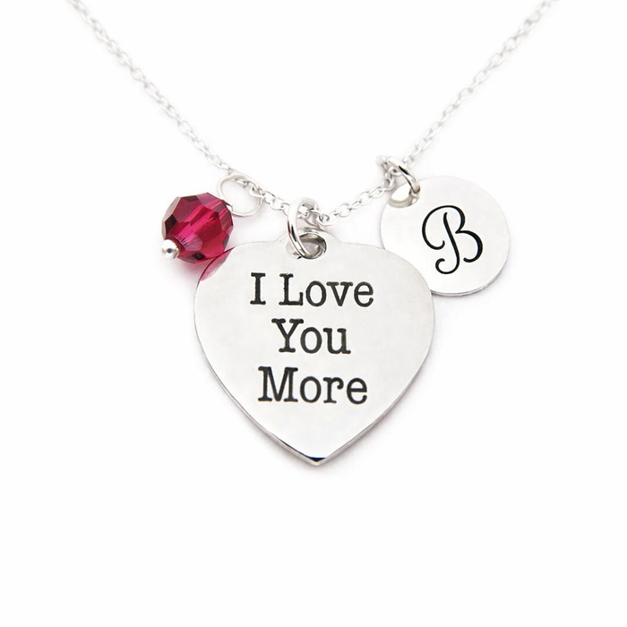I Love You More Heart Necklace – Sterling Silver with Birthstone & Initial Charm
