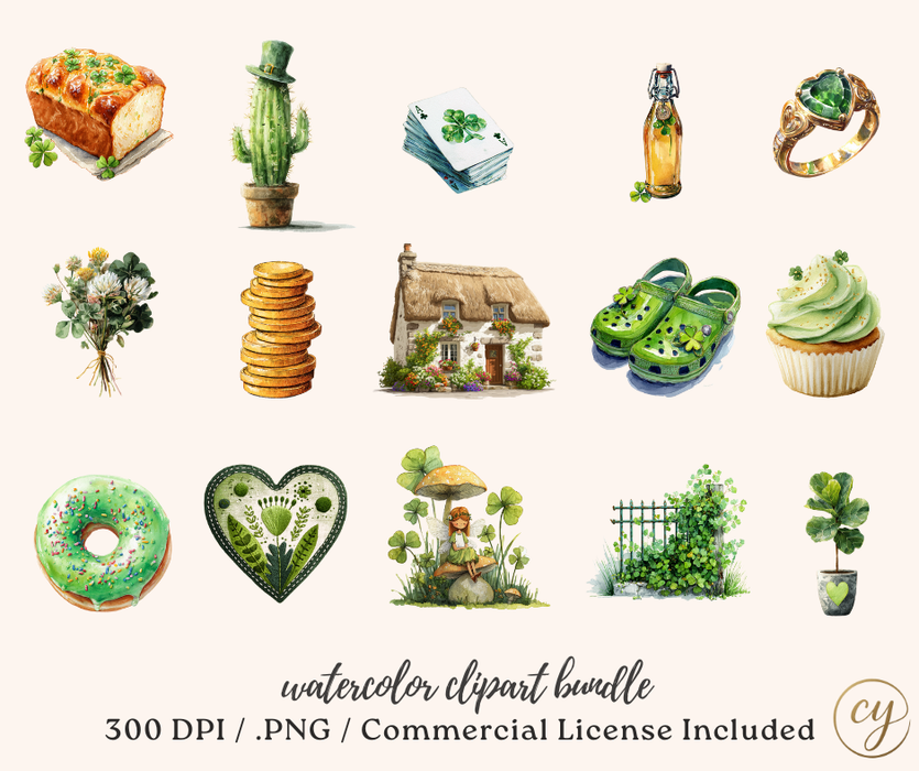 Fresh Luck – Modern St. Patrick’s Watercolor Clipart Bundle (98 Images)