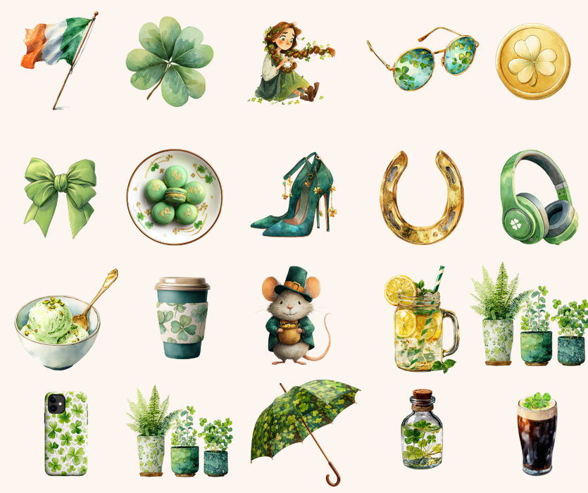 Fresh Luck – Modern St. Patrick’s Watercolor Clipart Bundle (98 Images)