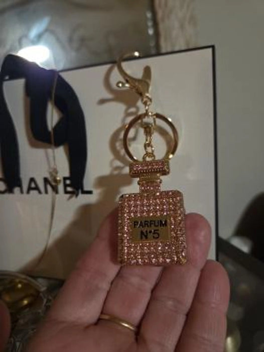 Pink Rhinestone Perfume Bottle Keychain