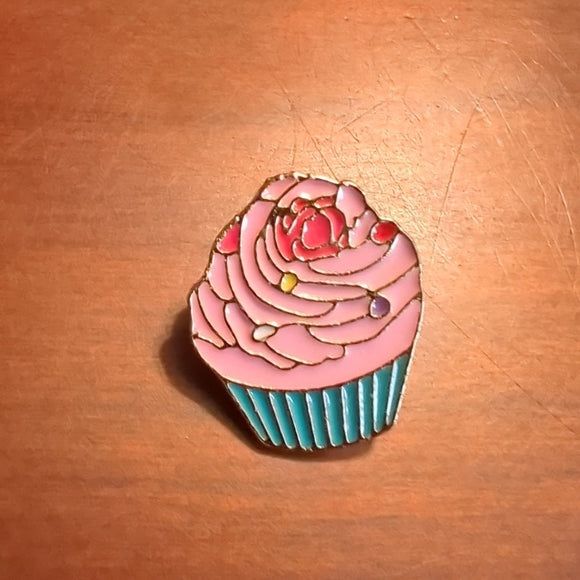 Pink Rose Cupcake Enamel Pin