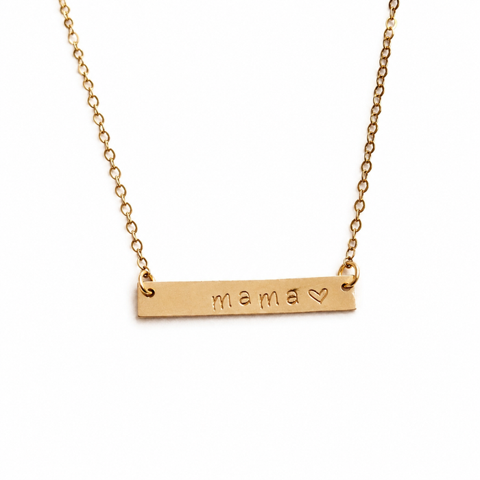 Mama Heart Hand-Stamped Bar Necklace