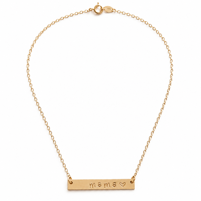 Mama Heart Hand-Stamped Bar Necklace