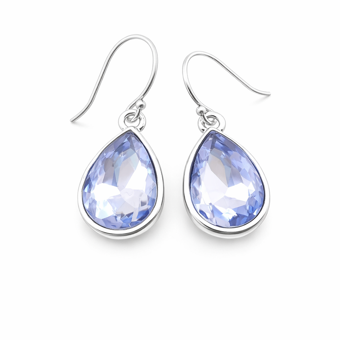 March Birthstone Earrings - Aquamarine Crystal Sterling Silver Teardrop Earrings