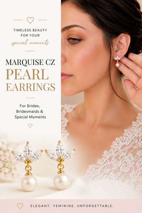 Marquise CZ Pearl Drop Bridal Earrings