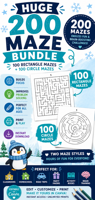 Huge 200 Maze Bundle | Editable Canva Template