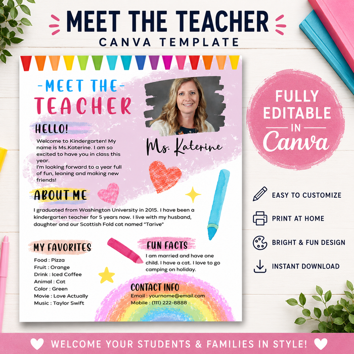 Meet the Teacher Template | Editable Canva Welcome Letter