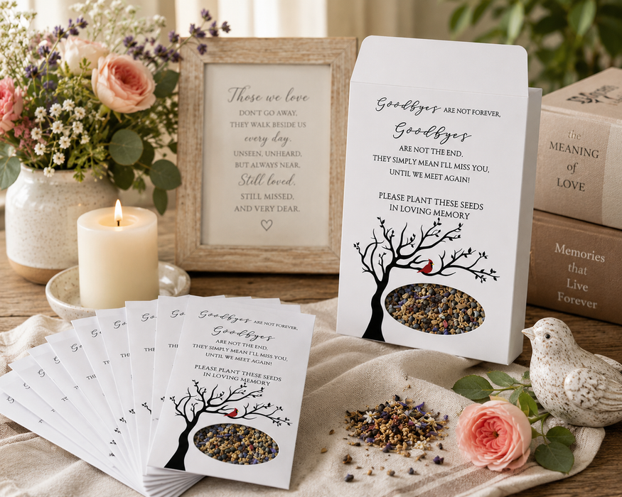 Memorial Seed Packets (25 Pack) – Wildflower or Sunflower Seeds – Funeral Favors