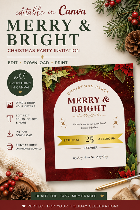 Merry & Bright Christmas Party Invitation