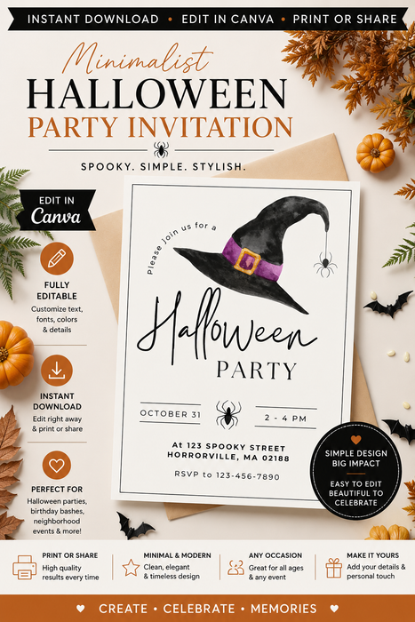 Minimalist Halloween Party Invitation – Editable Canva Template (Instant Download)
