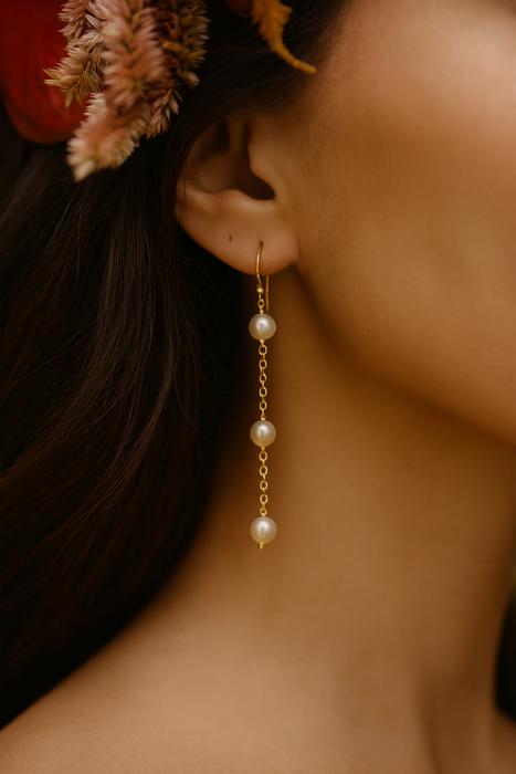 Freshwater Pearl Trio Drop Earrings – Sterling Silver or Gold Filled