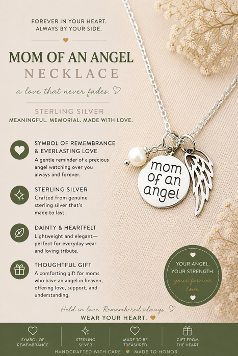 Mom of an Angel Necklace - Sterling Silver Jewelry - Miscarriage Memorial