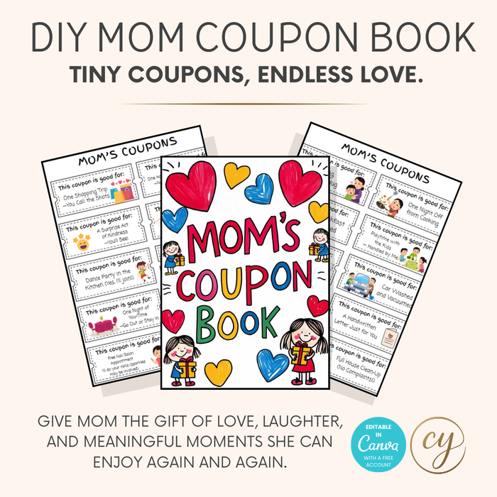 DIY Mom’s Coupon Book printable gift from kids - editable template