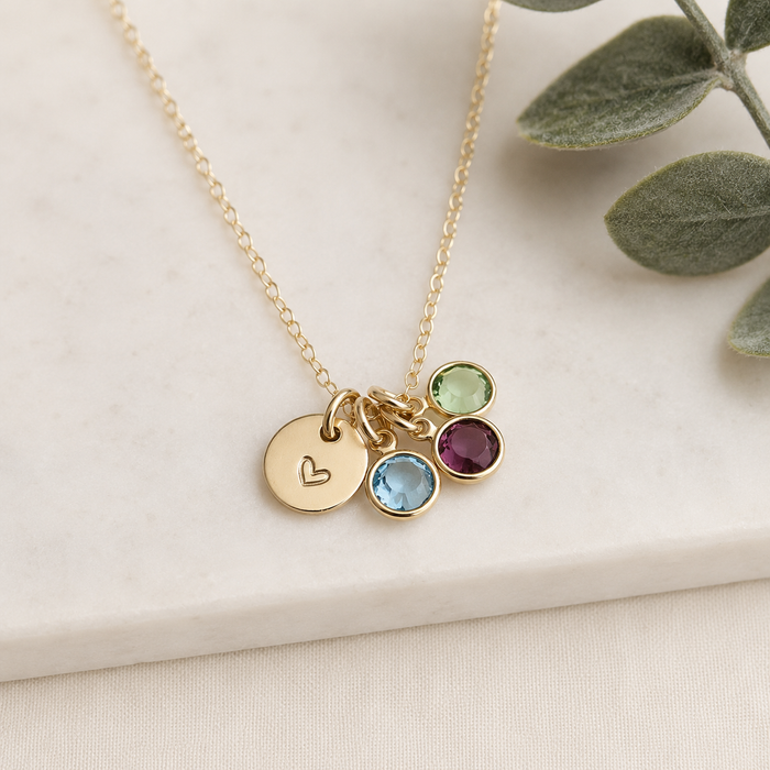Mom Heart & Birthstone Necklace – Personalized Family Necklace
