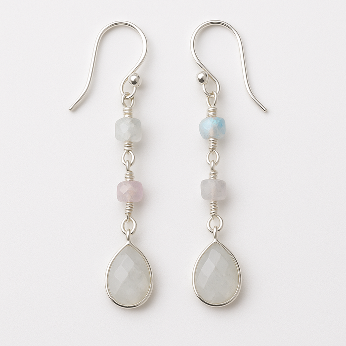 Majestic Moonlight Earrings – Sterling Silver & Wire Wrapped Moonstone (1.5”)