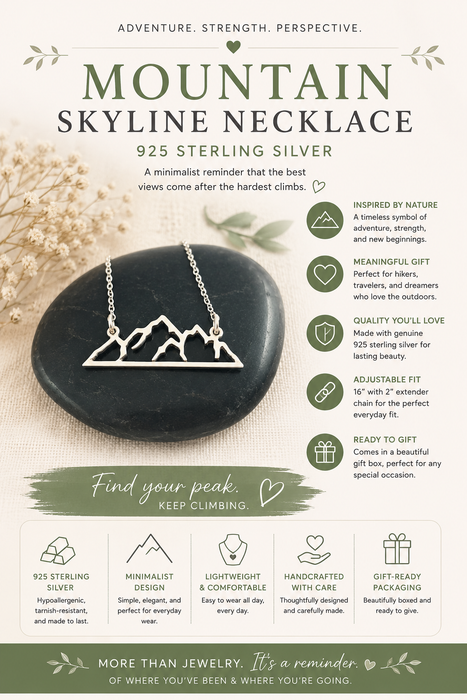 Mountain Skyline Bar 925 Sterling Silver Connector Necklace