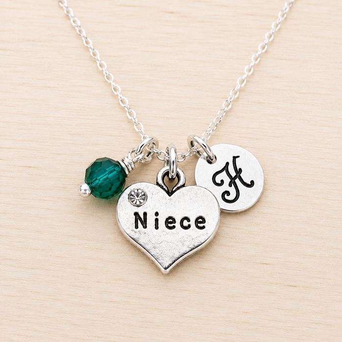 Niece Necklace – Sterling Silver with Birthstone & Initial Charm