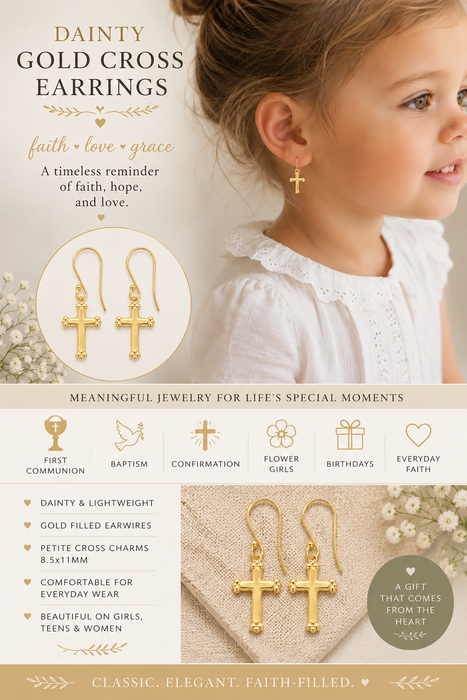 Tiny Gold Cross Earrings
