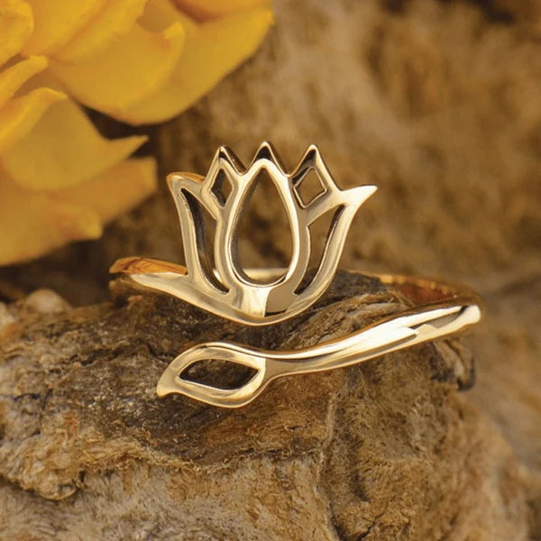 Bronze Lotus Flower Adjustable Ring