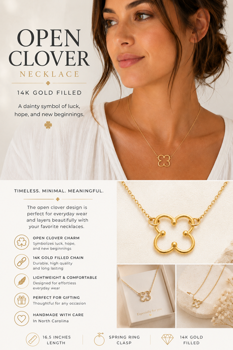 Open Clover Charm Necklace | 14K Gold Filled Minimalist Necklace