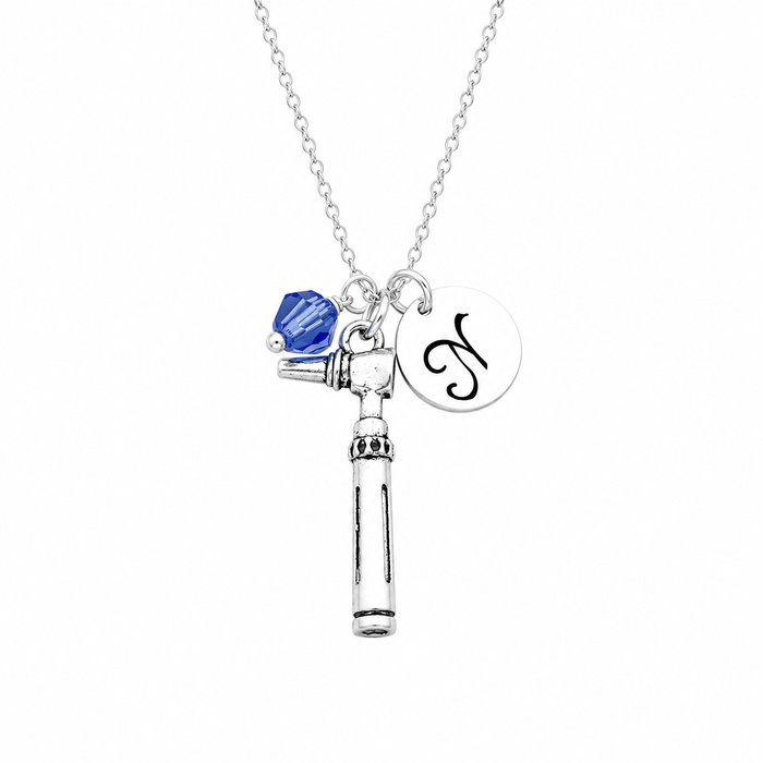 Otoscope Necklace – Sterling Silver with Birthstone & Initial Charm
