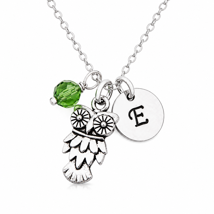 Owl Charm Personalized Sterling Silver Necklace