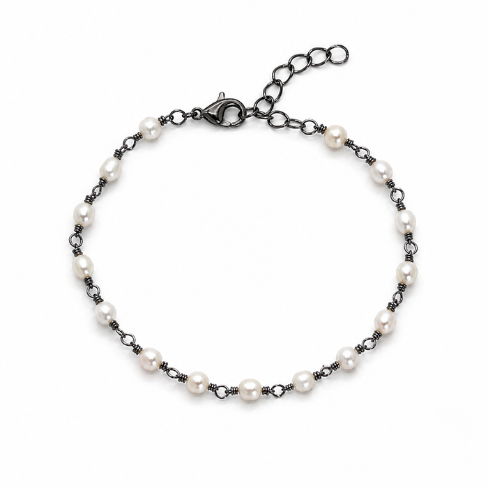 Oxidized Freshwater Pearl Wire Wrapped Bracelet