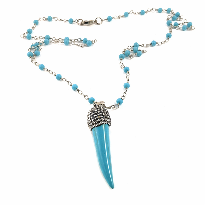 Turquoise Horn Necklace – Howlite & Czech Glass on Stainless Steel Chain