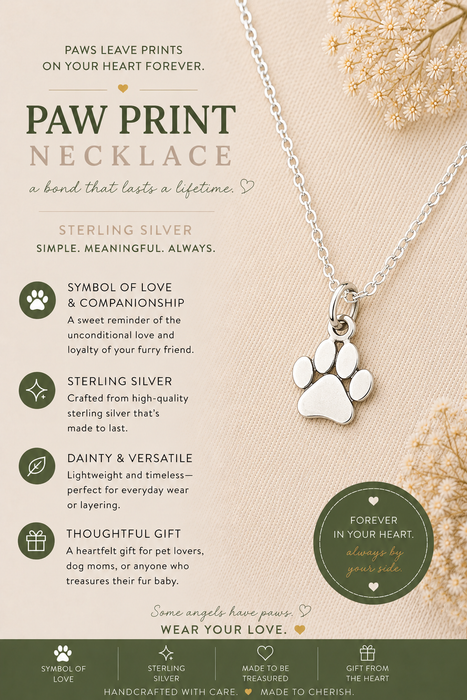 Paw Print Charm Necklace - Sterling Silver Jewelry