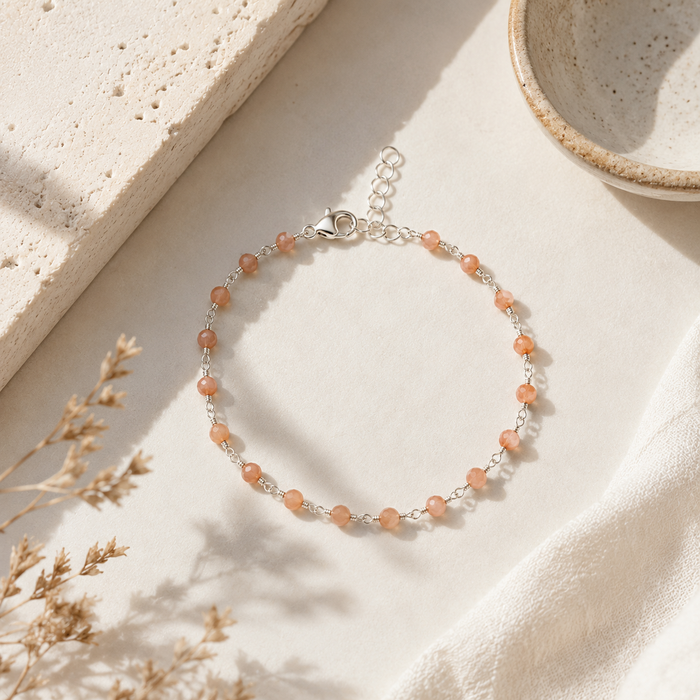Peach Agate Wire Wrapped Sterling Silver Bracelet