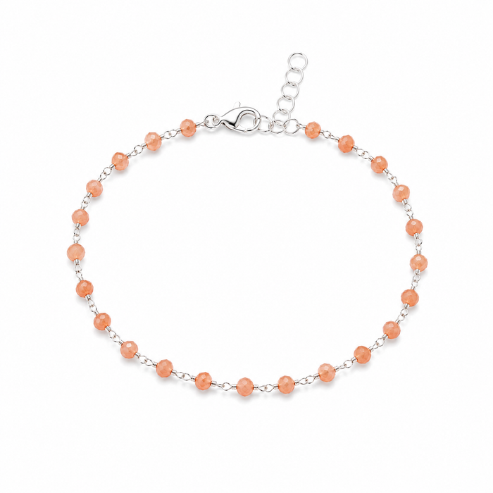 Peach Agate Wire Wrapped Sterling Silver Bracelet