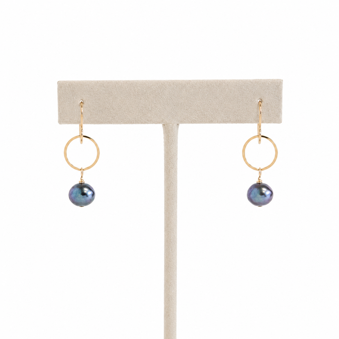 Peacock Freshwater Pearl Circle Earrings | Sterling Silver or Gold Filled