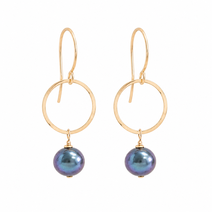 Peacock Freshwater Pearl Circle Earrings | Sterling Silver or Gold Filled