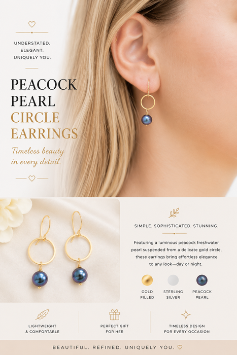Peacock Freshwater Pearl Circle Earrings | Sterling Silver or Gold Filled
