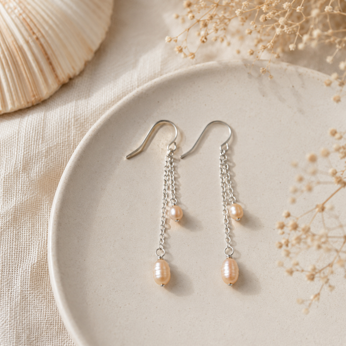 OOAK Freshwater Pearl Duo Chain Drop Earrings